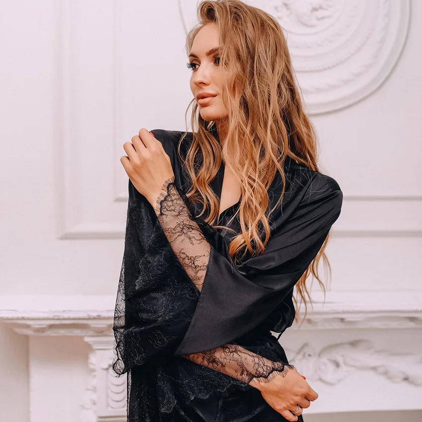 Robes de noiva, roupões longos personalizados de seda cetim para mulheres, roupões de dama de honra, casamento - Imagem 4