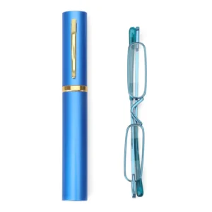 Óculos de Leitura Portáteis Ultraleves para Idosos com Armação de Mola e Suporte para Caneta HD Mini