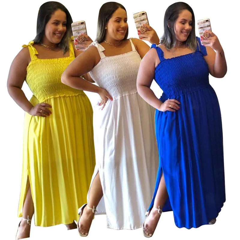 Roupas femininas de Primavera/Verão Novo Plissado Sexy Slim Halter Plus-size Vestidos - Imagem 2