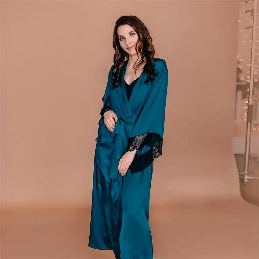 Robes de noiva, roupões longos personalizados de seda cetim para mulheres, roupões de dama de honra, casamento - Imagem 7