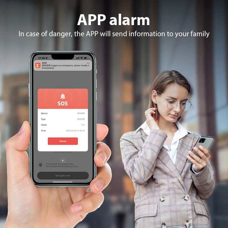 Dispositivos de Localização com Alarme Wifi Tuya, Alarme de Emergência, Chaveiro SOS, Alarme de Segurança Pessoal para Idosos - Imagem 2