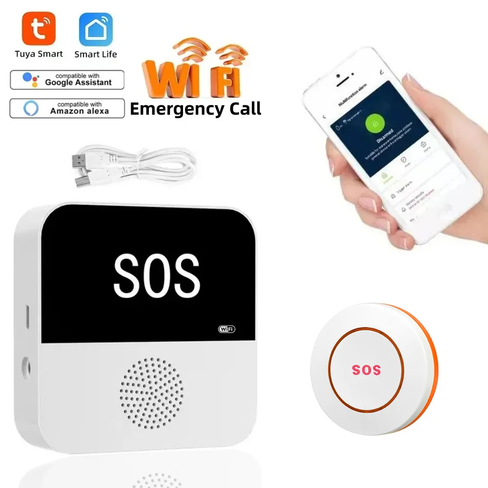 Botão de Chamada Elétrico Sem Fio Inteligente Tuya Controle por Aplicativo WiFi Botão de Emergência SOS Sensor de Alarme Monitoramento - Imagem 6