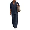 Conjunto Feminino Primavera Verão Novo de Camisa e Calça, Roupas Casuais de Linho Tamanhos Grandes, Conjunto de Duas Peças Feminino - Imagem 11