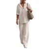 Conjunto Feminino Primavera Verão Novo de Camisa e Calça, Roupas Casuais de Linho Tamanhos Grandes, Conjunto de Duas Peças Feminino - Imagem 10