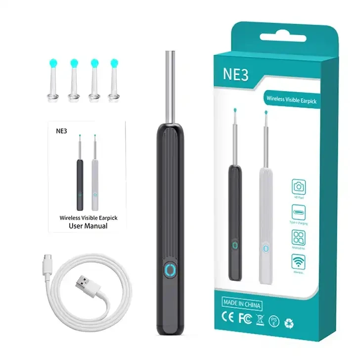 Kit de Remoção de Cera de Ouvido Inteligente IFINE Beauty 3 Eixos com Câmera, Display HD, Conexão Wi-Fi e Otoscópio com Luz