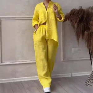 Camisa Leve Plissada de Design Simples S-5XL, Camisa Casual Solta, Calças com Cordão em Cores Sólidas