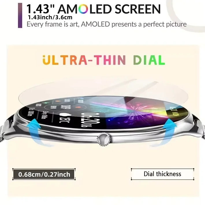 Relógio Inteligente MT55 AMOLED de 1,43 polegadas 466x466 com Múltiplos Mostradores, Vários Modos Esportivos, Monitor de Frequência - Imagem 3