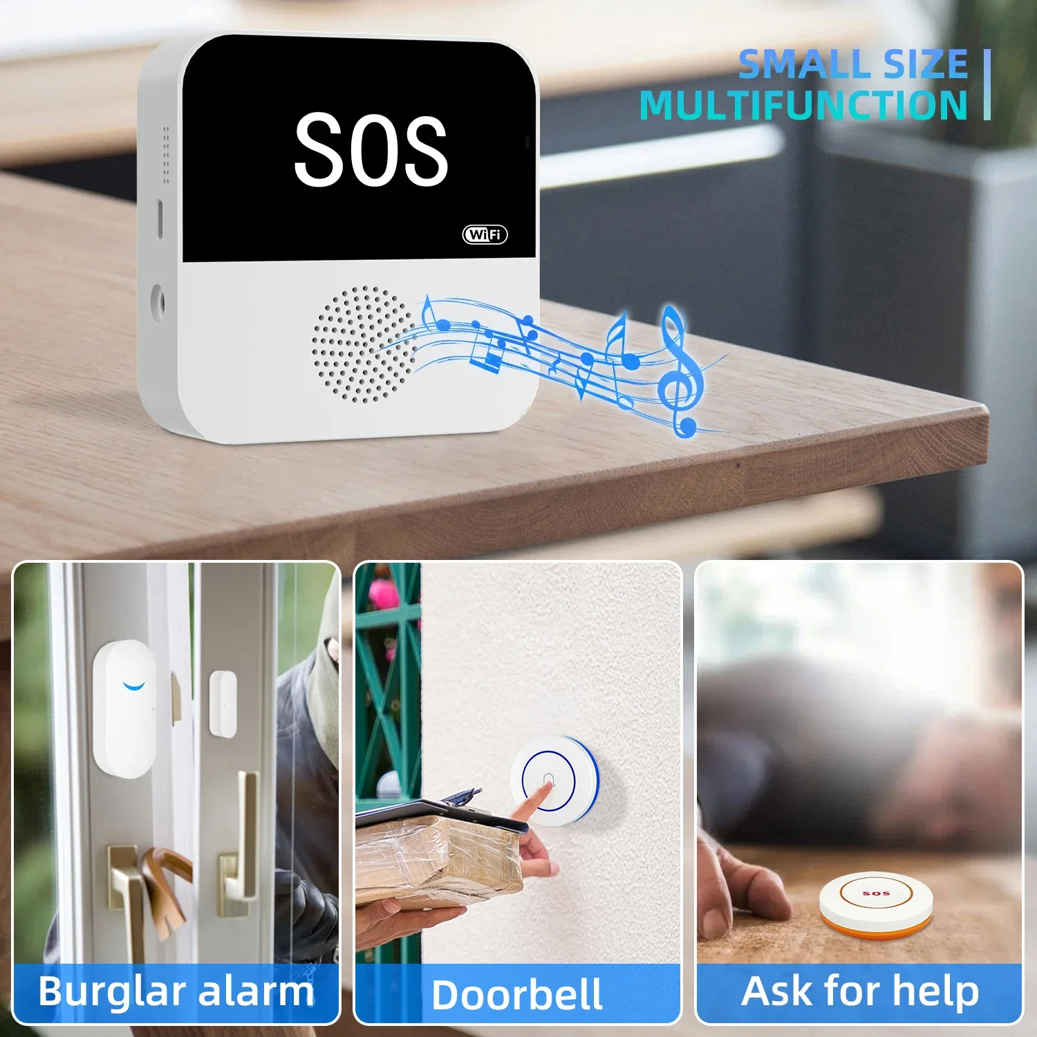 Botão de Chamada Elétrico Sem Fio Inteligente Tuya Controle por Aplicativo WiFi Botão de Emergência SOS Sensor de Alarme Monitoramento - Imagem 3