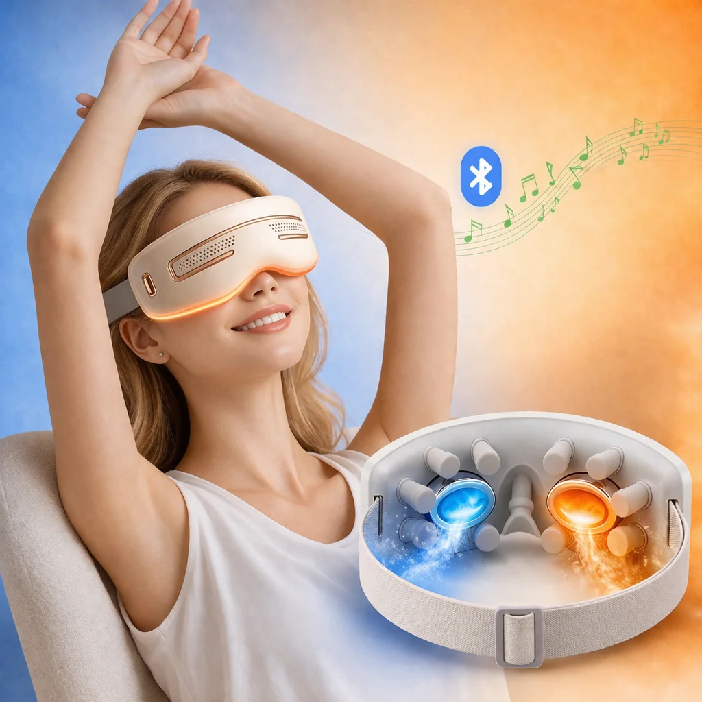 Melhor Aparelho Portátil Elétrico Inteligente para Massagem Ocular Quente e Fria com Aquecimento e Vibração para Rosto e Olhos