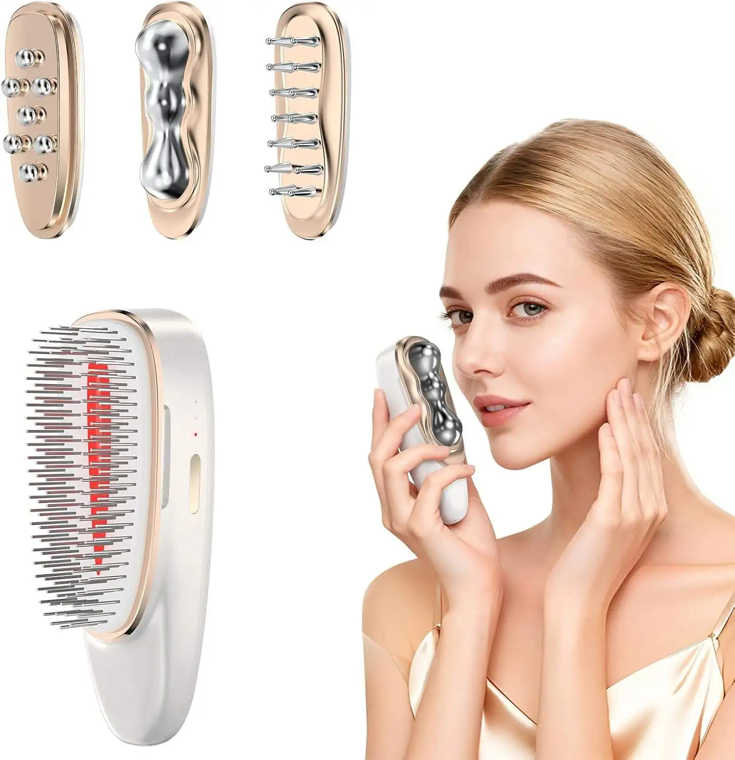 Conjunto de Massageador Facial Elétrico 4 em 1 com Cabeçotes Intercambiáveis para Cuidados com o Rosto, Gua Sha, Cuidados com o Couro