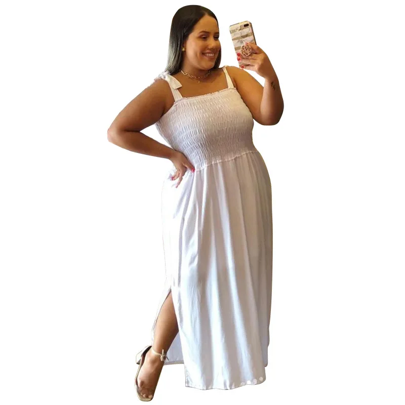Roupas femininas de Primavera/Verão Novo Plissado Sexy Slim Halter Plus-size Vestidos - Imagem 4