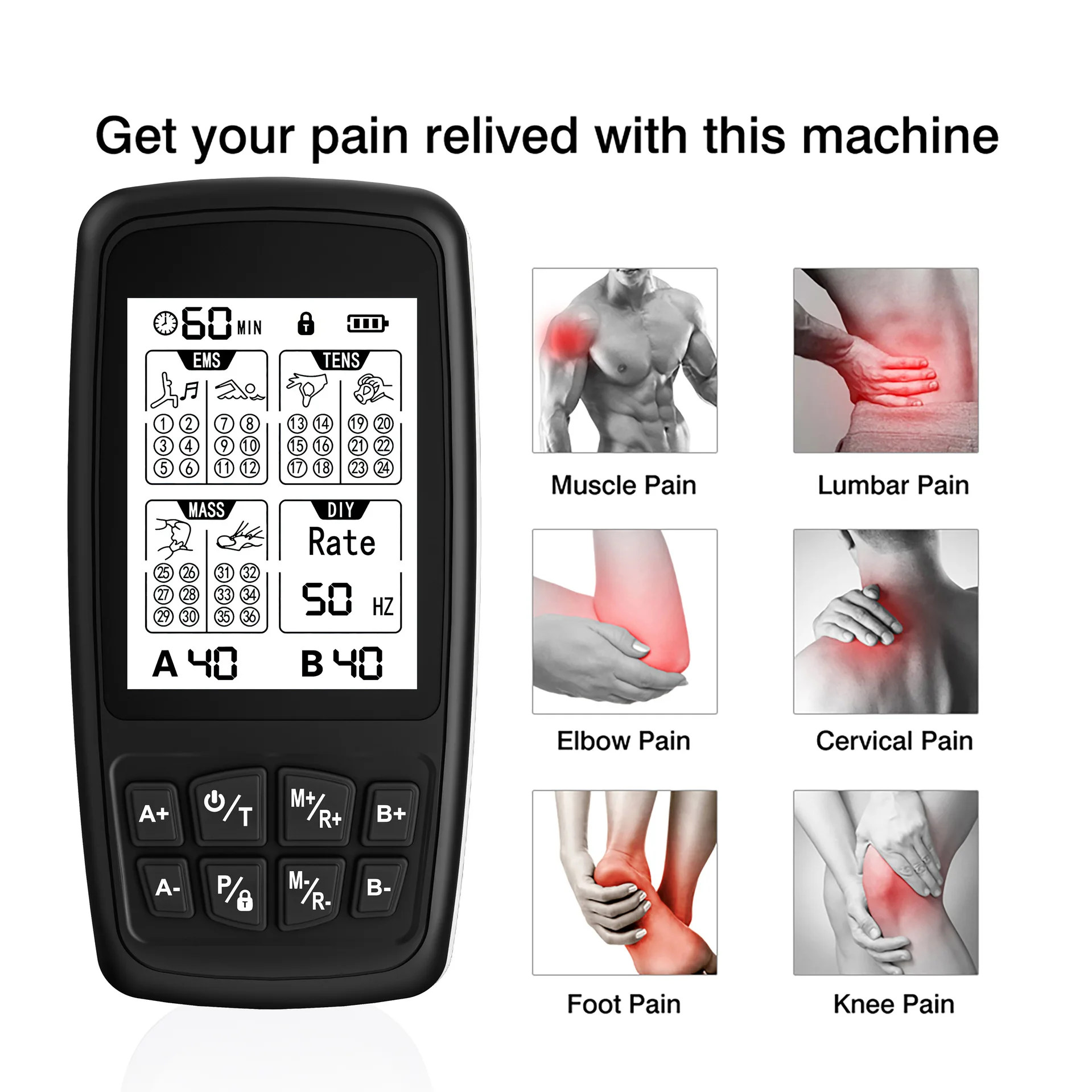 Massageador Elétrico por Pulso TENS EMS para Alívio da Dor Neuropática, Equipamento de Fisioterapia e Reabilitação Doméstica - Imagem 5