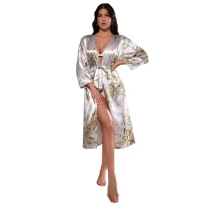 Roupões de Seda Femininos para Noivas e Damas de Honra, Kimono de Cetim, Robe de Banho com Decote em V, Pijamas de Cetim, Lingerie de Dia dos Namorados com Cinto para Mulheres