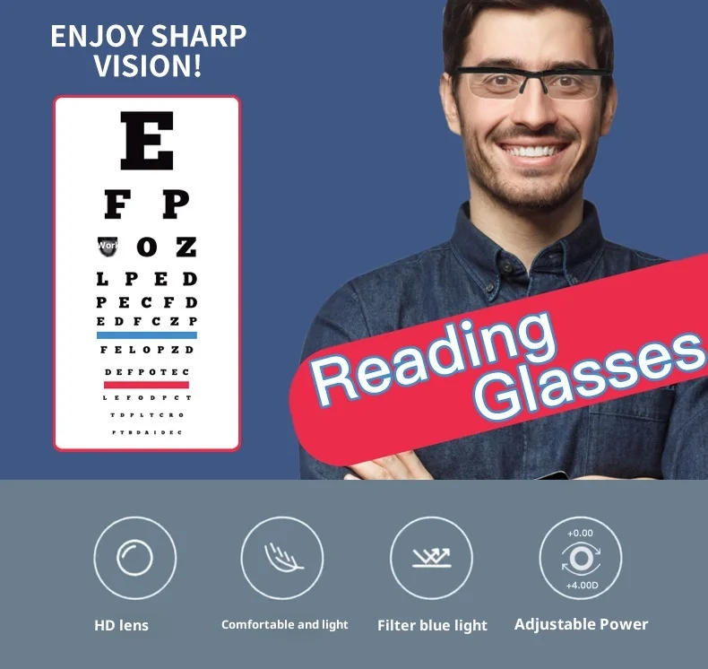 Óculos de Leitura Inteligentes para Idosos com Lentes de Comprimento Focal Ajustável e Proteção Anti-luz Azul, Armação TR90, Grau 100-400 para - Imagem 7