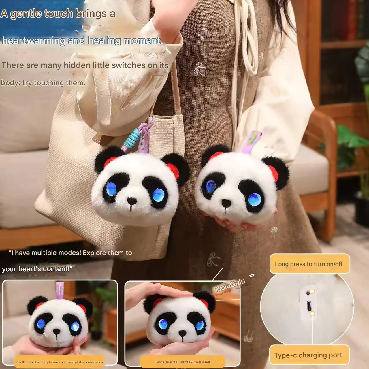 Brinquedo Inteligente de Diálogo de 10cm, Pingente Robô Panda AI, Brinquedo AI, Padrão Internacional, Múltiplas Línguas - Imagem 4