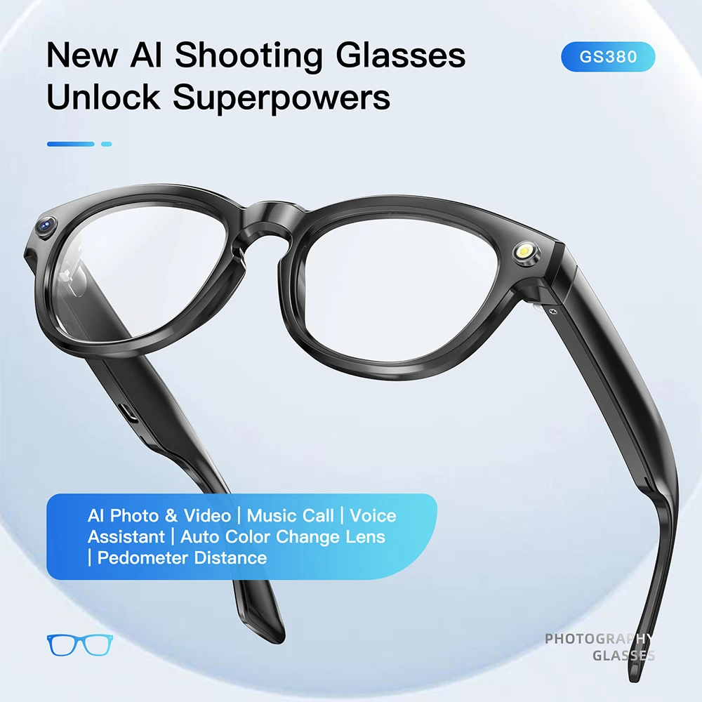 Óculos Inteligentes GS380 com Câmera, Lanterna, Gravação de Fotos e Vídeos, Tradução, Pedômetro, Distância e Fone de Ouvido Inteligente - Imagem 4
