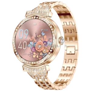 Relógio Inteligente com Tela HD de 1,27 Polegadas Monitor de Frequência Cardíaca e Pressão Arterial IP67 à Prova d'Água Rastreador de Ciclo Feminino Pulseira de Diamante