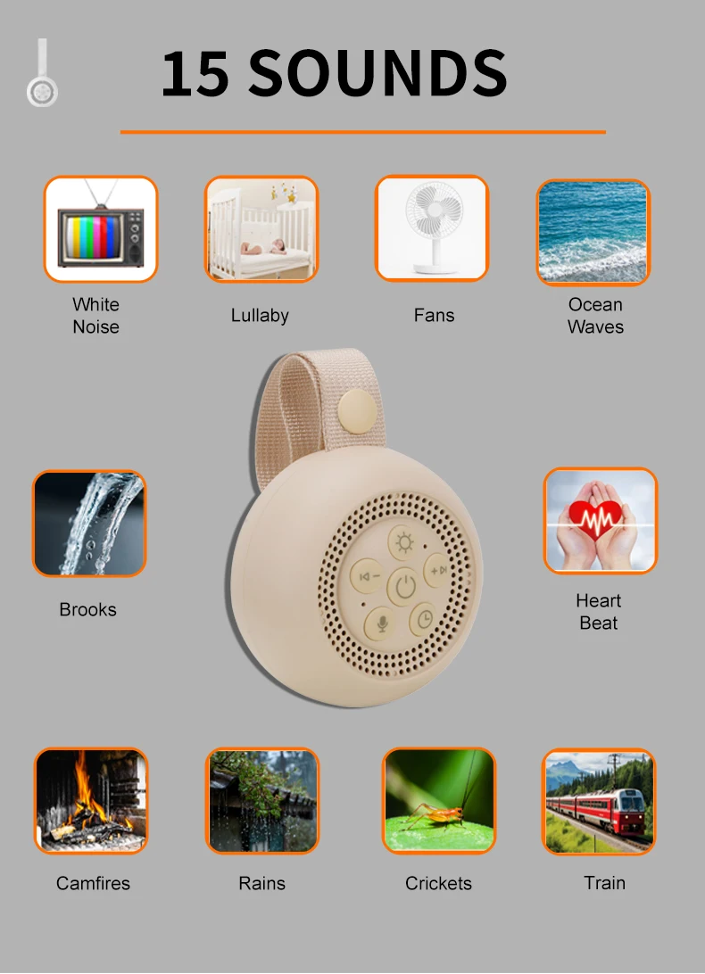 Máquina de Som de Ruído Branco Portátil para Sono, para Bebês e Adultos, com 15 Sons Relaxantes para Dormir, Berçário, Casa, Escritório - Imagem 3