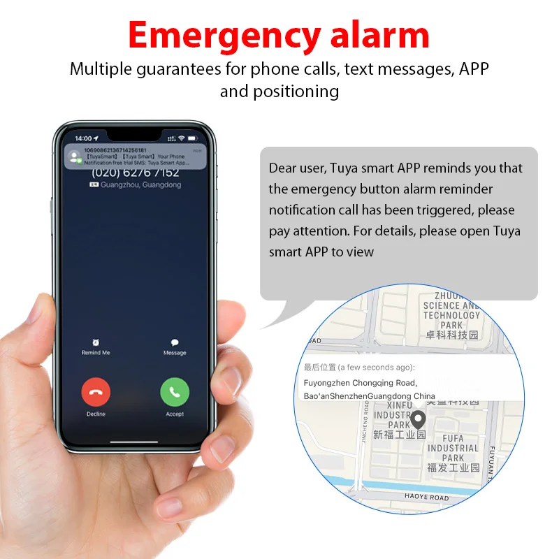 Dispositivos de Localização com Alarme Wifi Tuya, Alarme de Emergência, Chaveiro SOS, Alarme de Segurança Pessoal para Idosos - Imagem 4
