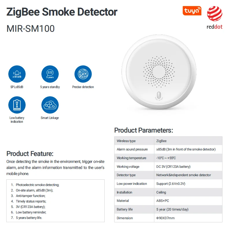 Sistema de Alarme de Detecção de Fumaça Portátil e Durável Multi IR Smart Tuya Zigbee com Aplicativo Tuya Smart para Segurança Residencial - Imagem 6