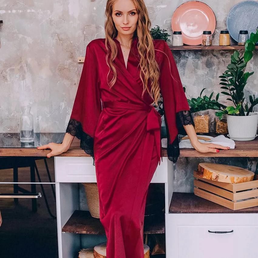 Robes de noiva, roupões longos personalizados de seda cetim para mulheres, roupões de dama de honra, casamento
