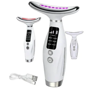 Massageador de Beleza para Lifting Facial e do Pescoço 2026 com Luz de 7 Cores, Aquecimento e Vibração, Alimentado por USB para Uso Doméstico