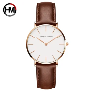 Relógio de quartzo impermeável feminino, relógios de couro marrom, mostrador bra