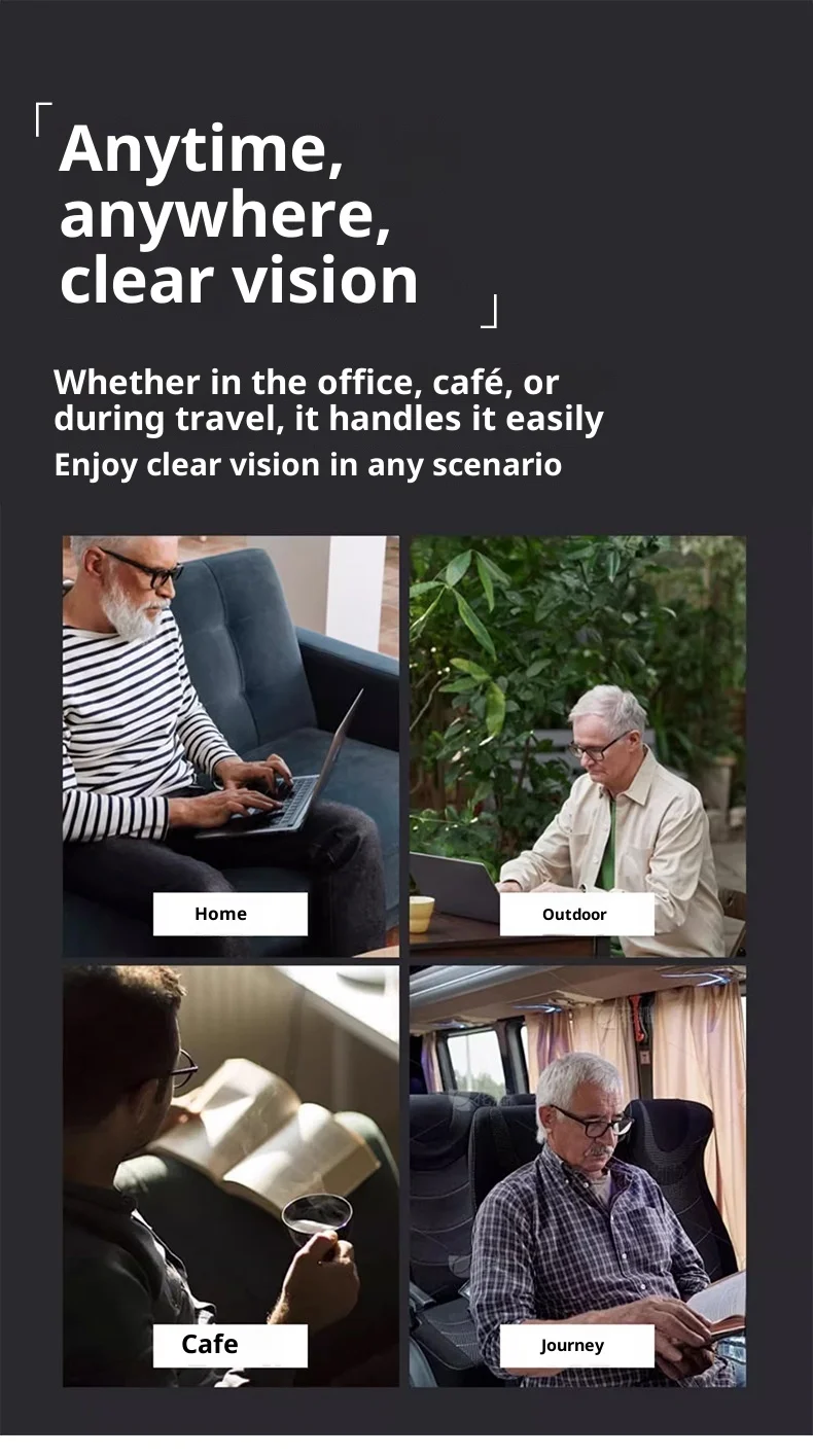 Óculos de Leitura Inteligentes para Idosos com Lentes de Comprimento Focal Ajustável e Proteção Anti-luz Azul, Armação TR90, Grau 100-400 para - Imagem 13