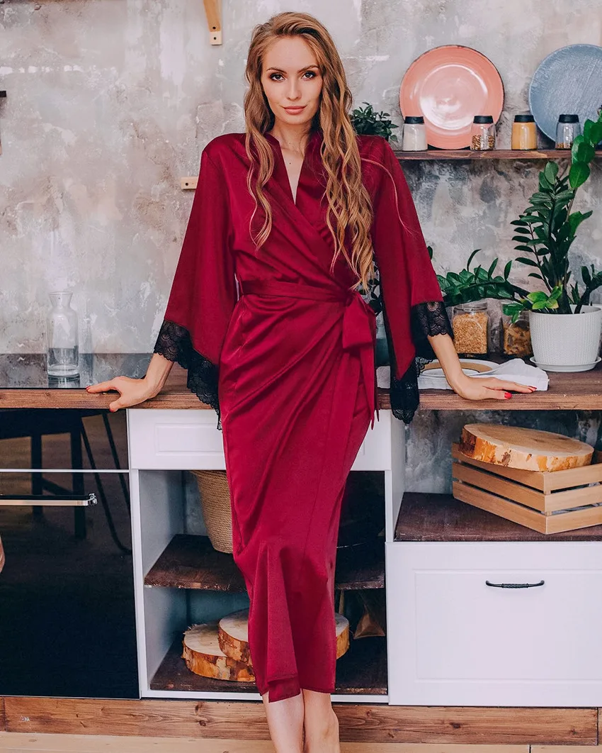 Robes de noiva, roupões longos personalizados de seda cetim para mulheres, roupões de dama de honra, casamento - Imagem 8