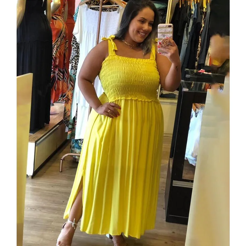 Roupas femininas de Primavera/Verão Novo Plissado Sexy Slim Halter Plus-size Vestidos - Imagem 3