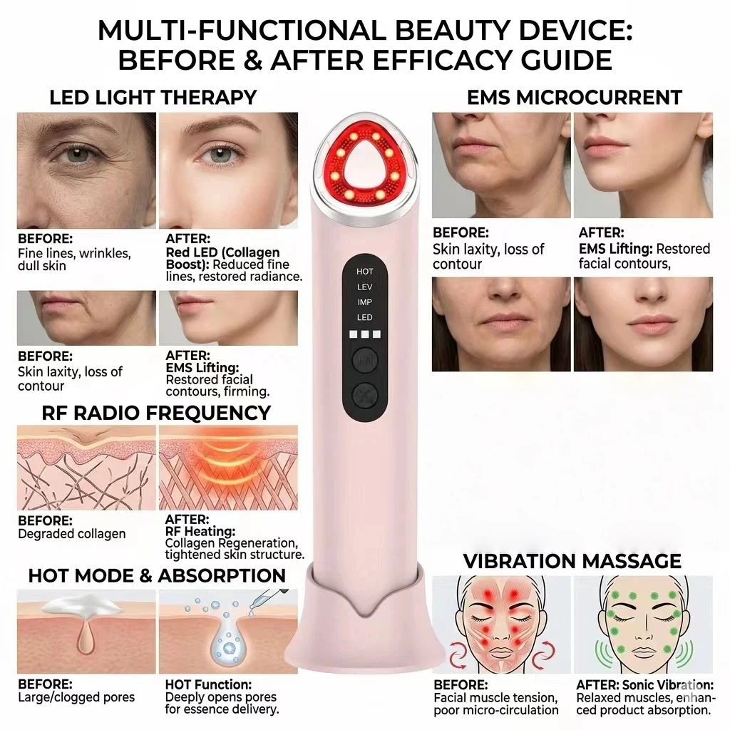 Dispositivo de Cuidados com a Pele, Rolador Facial Vibratório, Ferramenta de Massagem Facial e do Pescoço Sem Fio com Microcorrente para Inchaço - Imagem 3