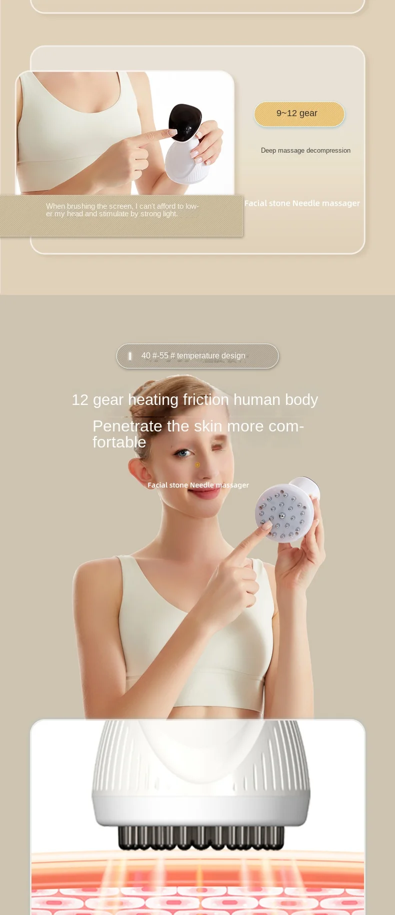Escova Elétrica Meridian Inteligente para Massagem Abdominal, Vibração, Luz Vermelha e Drenagem para Ombros e Pescoço - Imagem 12