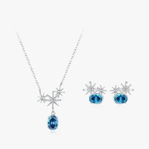Conjunto de Brincos e Colar de Luxo em Prata Esterlina 925 com Estrela Azul para Mulheres