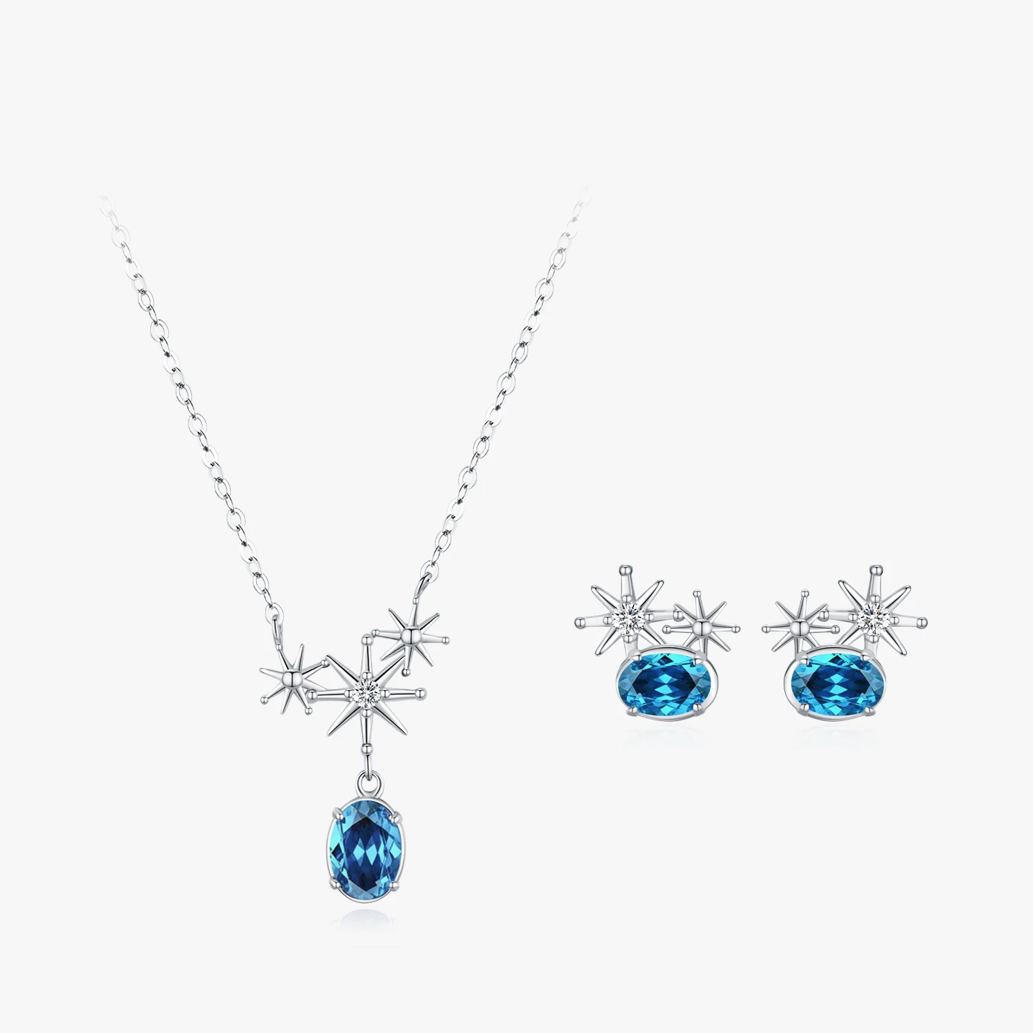 Conjunto de Brincos e Colar de Luxo em Prata Esterlina 925 com Estrela Azul para Mulheres