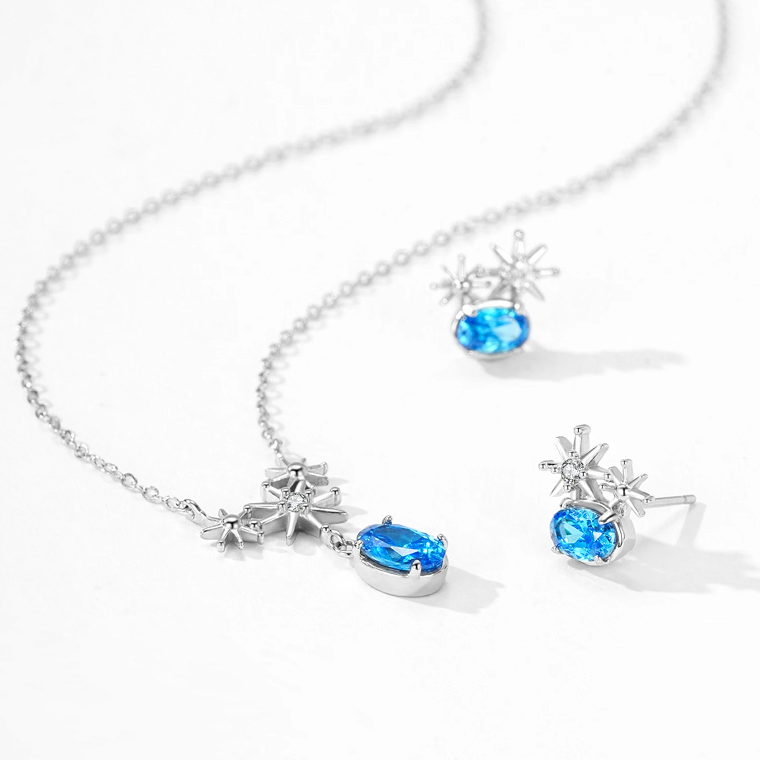 Conjunto de Brincos e Colar de Luxo em Prata Esterlina 925 com Estrela Azul para Mulheres - Imagem 3