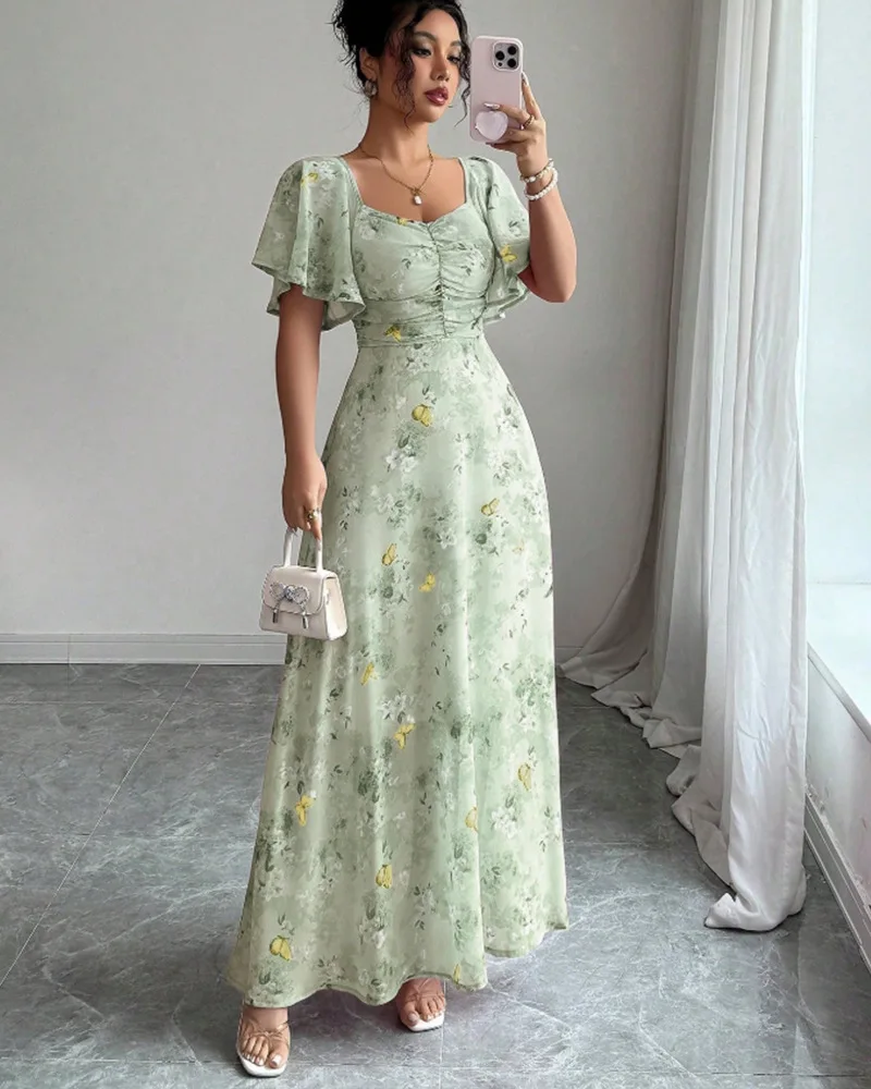 Novo Vestido Floral Feminino de Primavera e Verão com Fenda e Saia Ampla Estilo Europeu e Americano - Imagem 11