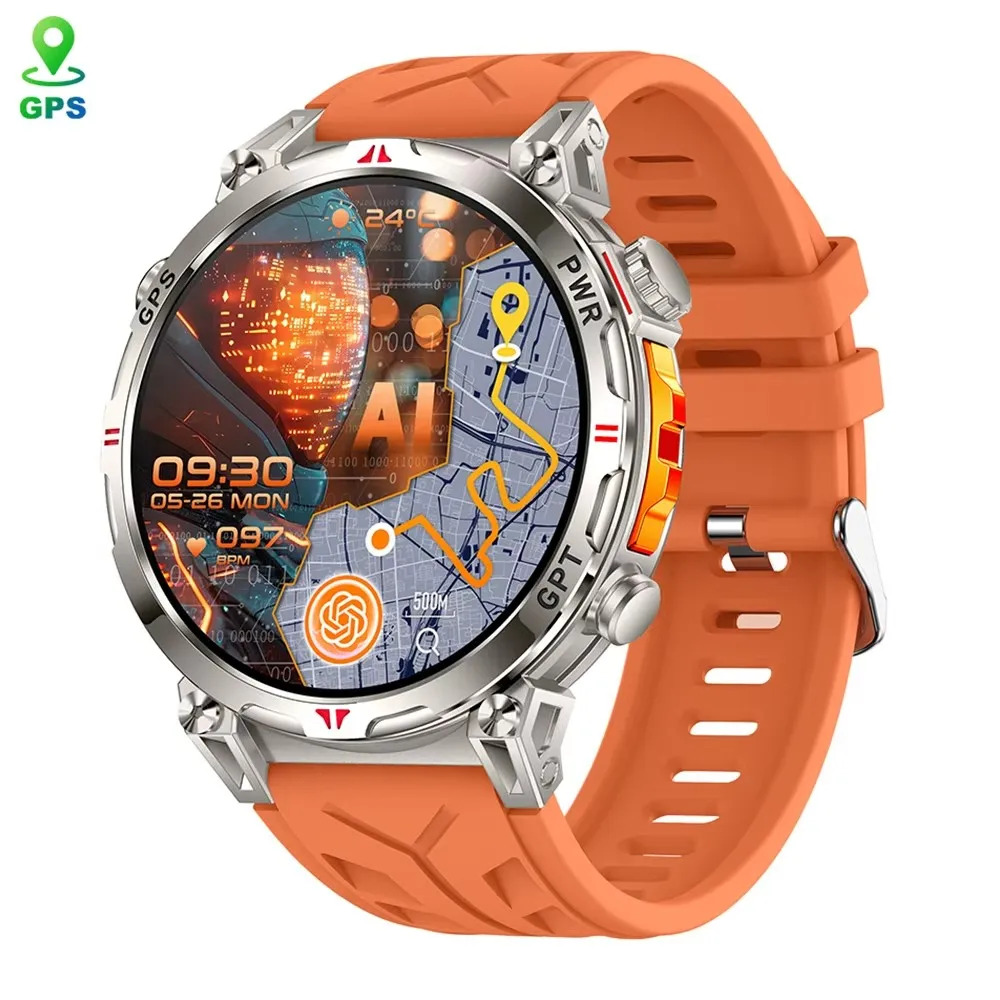 Novo Relógio Inteligente Masculino KC93 Redondo com GPS, Tela AMOLED de 1,56 Polegadas, Bússola, ChatGPT, Monitoramento de Saúde, À Prova D'Água 30M, Relógio Inteligente para Atividades ao Ar Livre