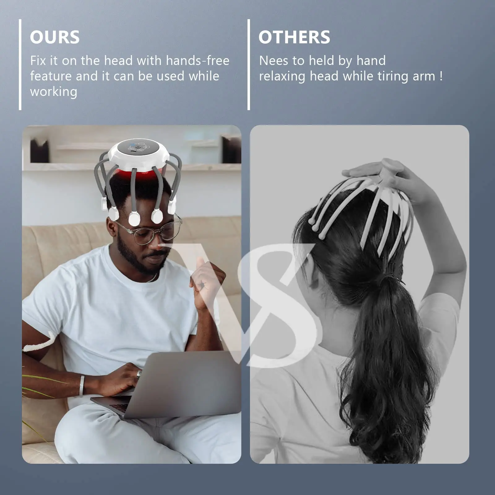 Máquina elétrica portátil sem fio para massagear cabelos com luz vermelha relaxante - Imagem 2