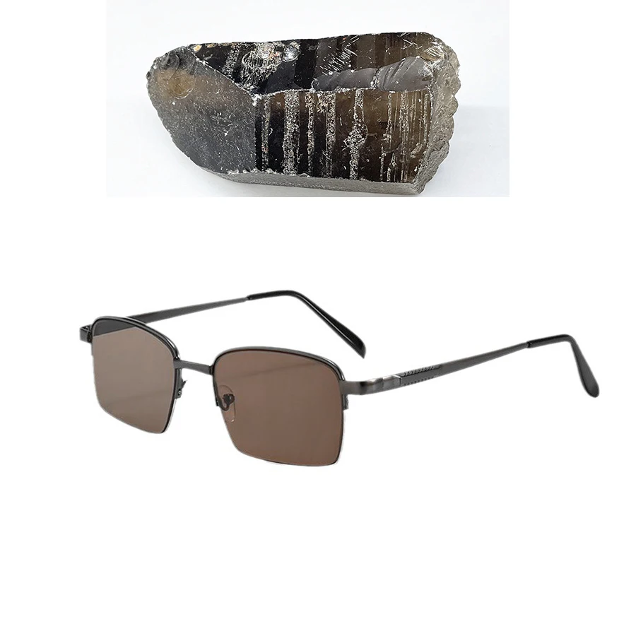 Óculos de Sol Vintage com Cristal Defumado Natural para Homens, Proteção Antirreflexo para os Olhos, Óculos de Sol para Idosos