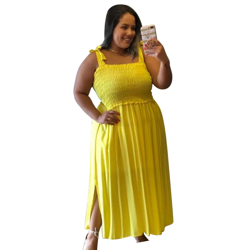 Roupas femininas de Primavera/Verão Novo Plissado Sexy Slim Halter Plus-size Vestidos