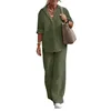 Conjunto Feminino Primavera Verão Novo de Camisa e Calça, Roupas Casuais de Linho Tamanhos Grandes, Conjunto de Duas Peças Feminino - Imagem 16