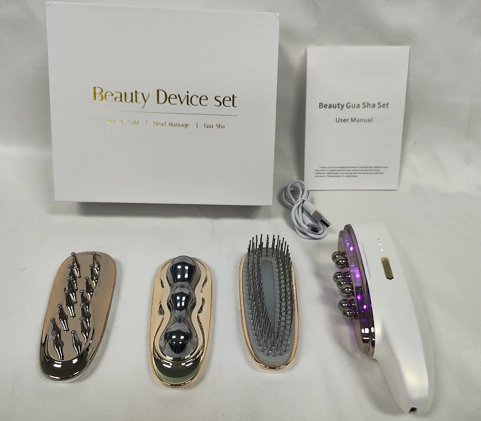 Conjunto de Massageador Facial Elétrico 4 em 1 com Cabeçotes Intercambiáveis para Cuidados com o Rosto, Gua Sha, Cuidados com o Couro - Imagem 7