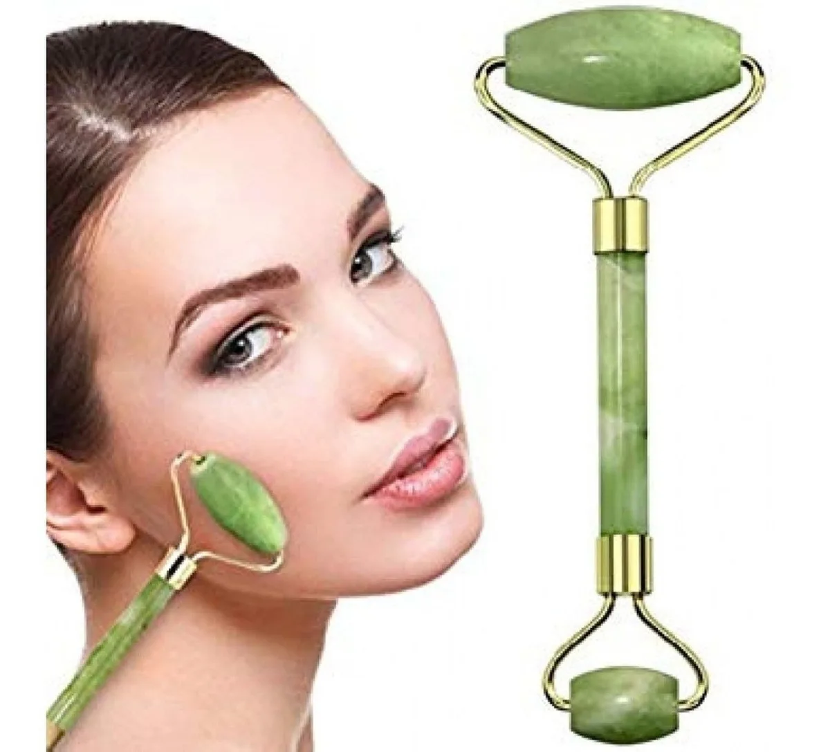 Massageador Facial Pedra Jade Rolo De Massagem Anti Estresse