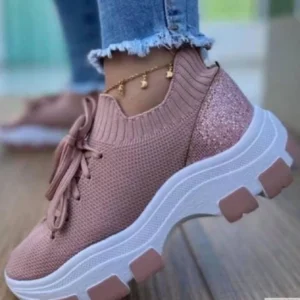 Tênis Feminino Meia Chunky Plataforma com Cadarço,