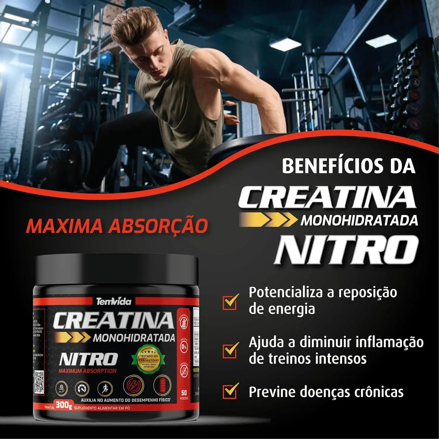 Creatina Nitro Natural tem, 300g - Imagem 3