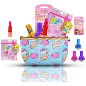 Conjunto de Maquiagens Infantis + Unhas Postiças + Necessaire + Paleta de Sombra