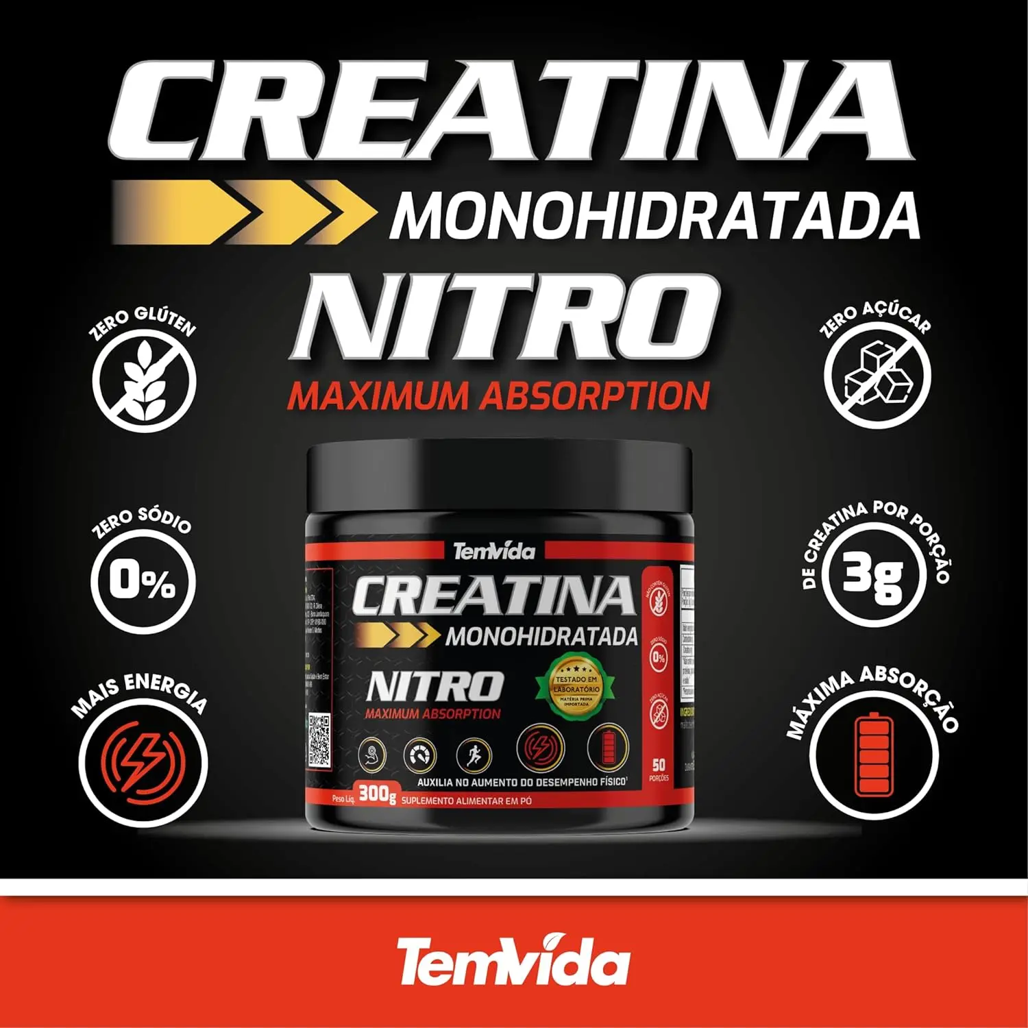 Creatina Nitro Natural tem, 300g - Imagem 2