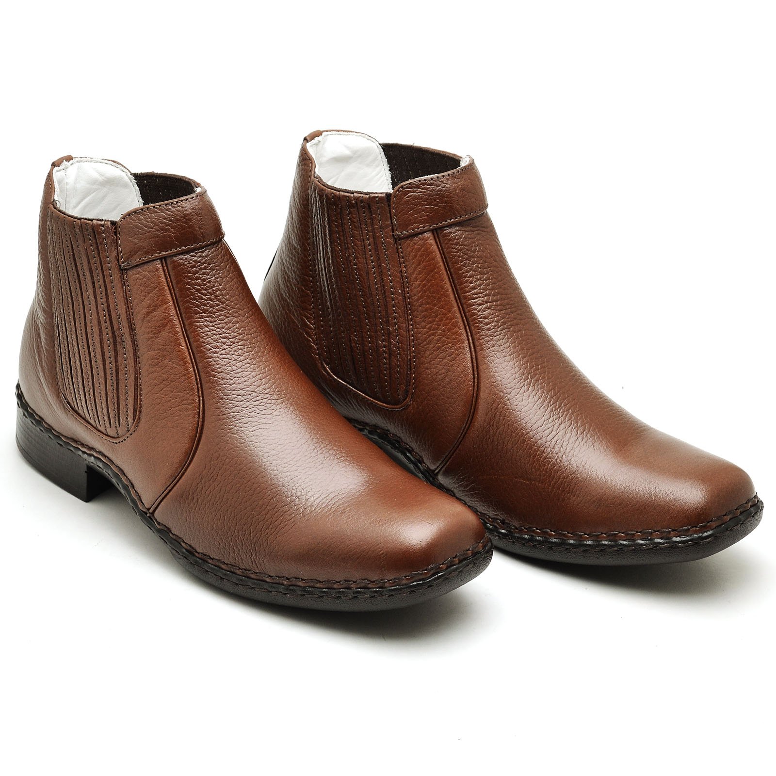 Botina Casual Conforto Couro Marrom - Imagem 4