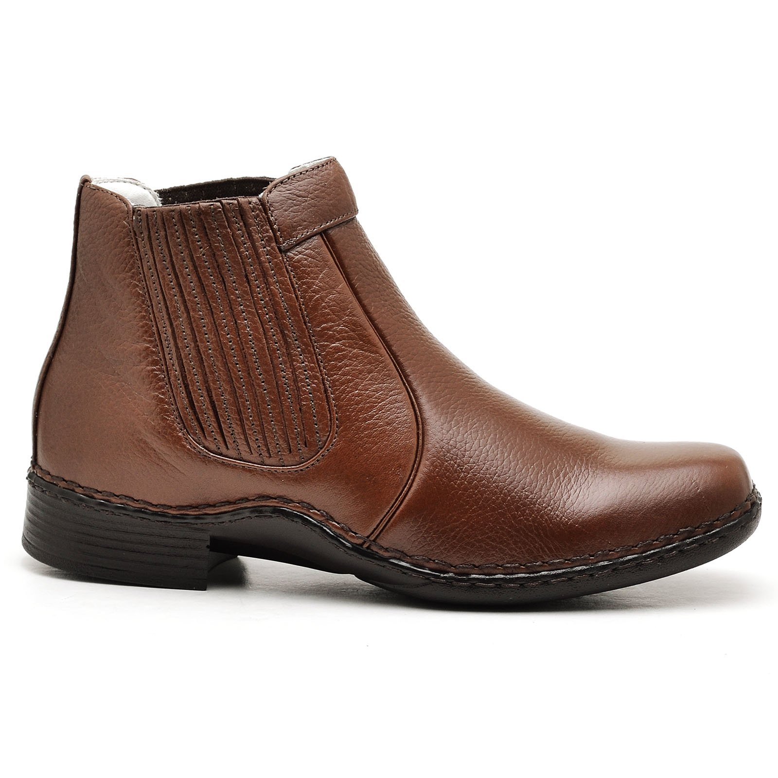 Botina Casual Conforto Couro Marrom - Imagem 5