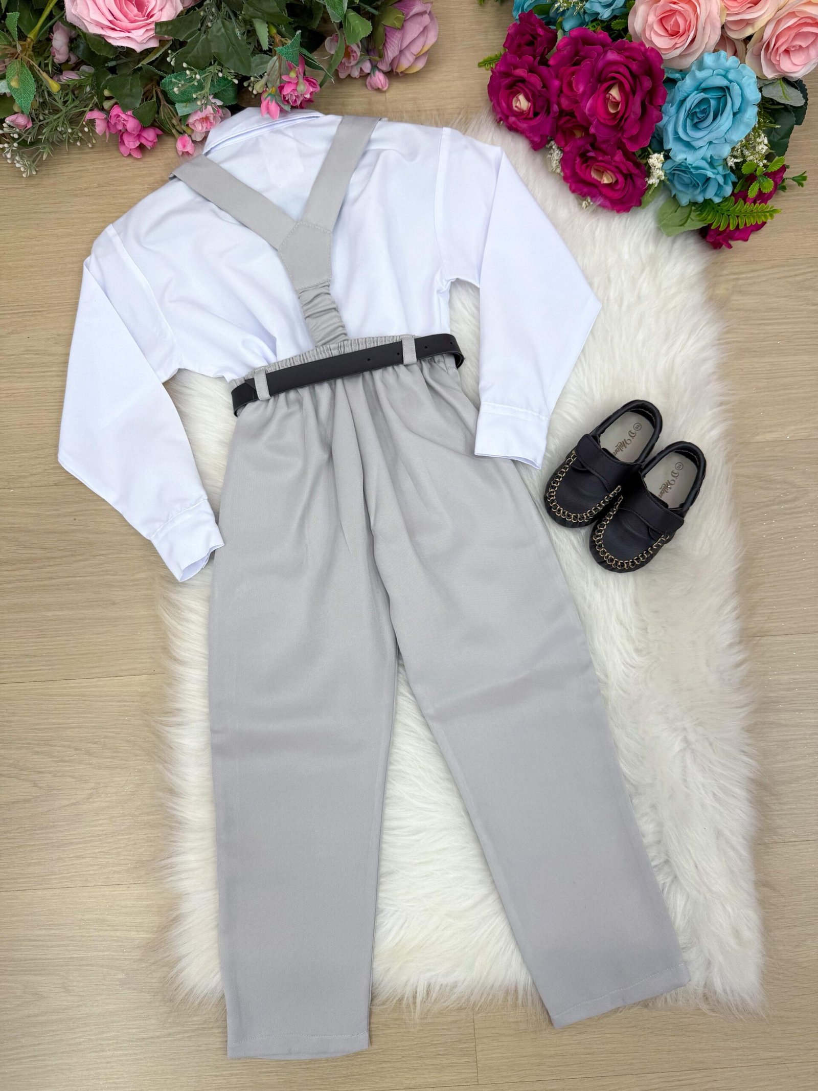 Conjunto Meninos Miss Cherry Leo Suspensorio Cinza Claro - Imagem 2